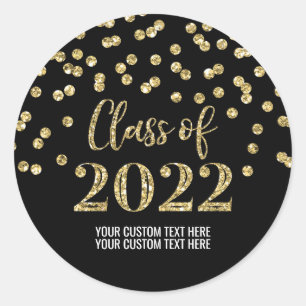 Sticker Rond Parties scintillant d'or noir Confetti Graduation