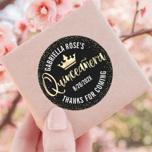 Sticker Rond Parties scintillant d'or noir Quinceañera Couronne