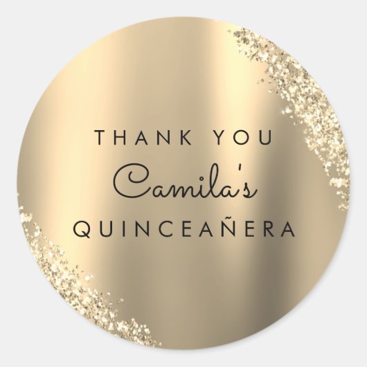 Sticker Rond Parties scintillant d'or Quinceanera Enregistrer l (Devant)