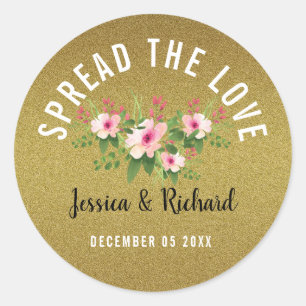 Sticker Rond Parties scintillant d'or répandre l'amour Mariage 