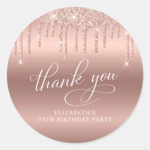 Sticker Rond Parties scintillant d'or rose 75e anniversaire Mer