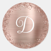 Sticker Rond Parties scintillant d'or Rose circulaire et monogr (Devant)