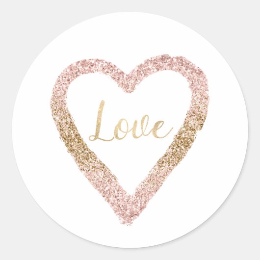 Sticker Rond Parties scintillant d'or rose Coeur d'amour (Devant)