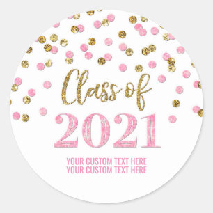 Sticker Rond Parties scintillant d'or rose Confetti Graduation 