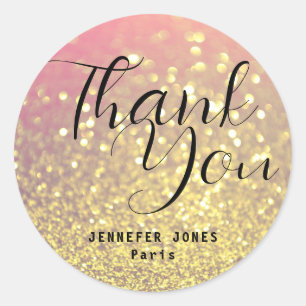 Sticker Rond Parties scintillant d'or rose Crystal Bokeh Merci 