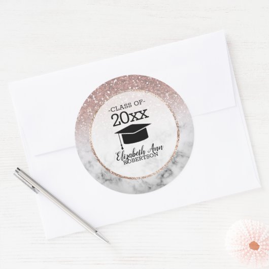 Sticker Rond Parties scintillant d'or rose / Marbre Graduation (Enveloppe)