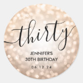 Sticker Rond Parties scintillant d'or Rose moderne lumières 30e (Devant)