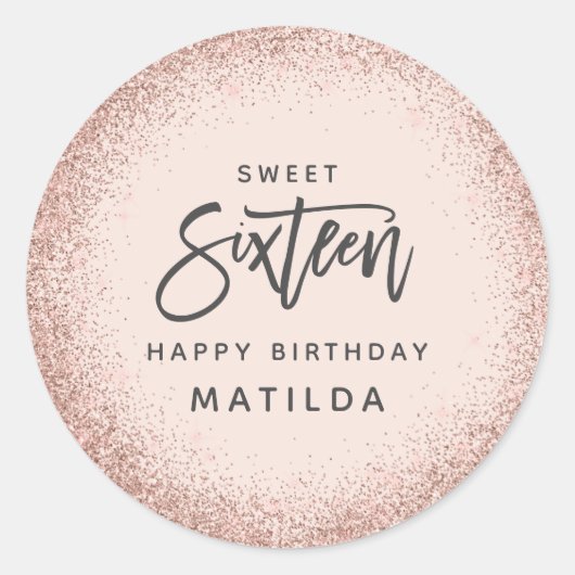 Sticker Rond Parties scintillant d'or rose rose 16e anniversair (Devant)