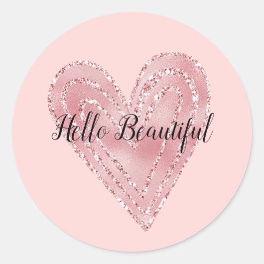 Sticker Rond Parties scintillant d'or rose vif Coeur brillant (Devant)