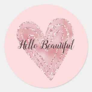 Sticker Rond Parties scintillant d'or rose vif Coeur brillant
