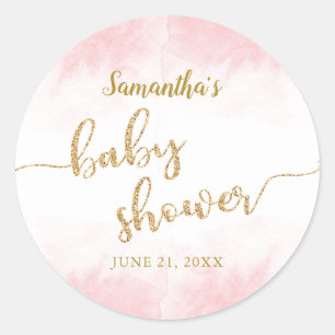 Sticker Rond  Parties scintillant d'or Script Baby shower d'aqu