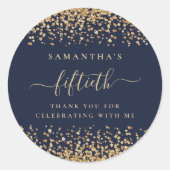 Sticker Rond Parties scintillant d'or Script Marine Blue 50th P (Devant)