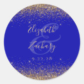 Sticker Rond Parties scintillant d'or Script Royal Blue Mariage (Devant)