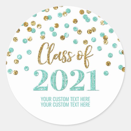 Sticker Rond Parties scintillant d'or turquoise Confetti Gradua (Devant)