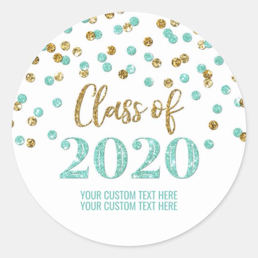 Sticker Rond Parties scintillant d'or turquoise Confetti Gradua (Devant)