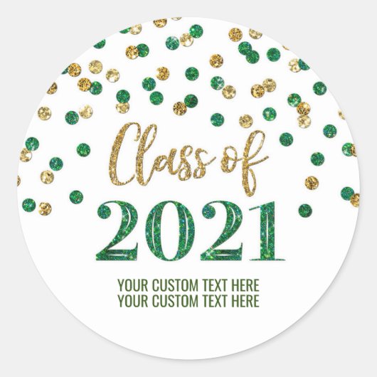 Sticker Rond Parties scintillant d'or vert Confetti Graduation  (Devant)