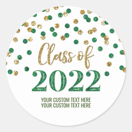 Sticker Rond Parties scintillant d'or vert Confetti Graduation  (Devant)