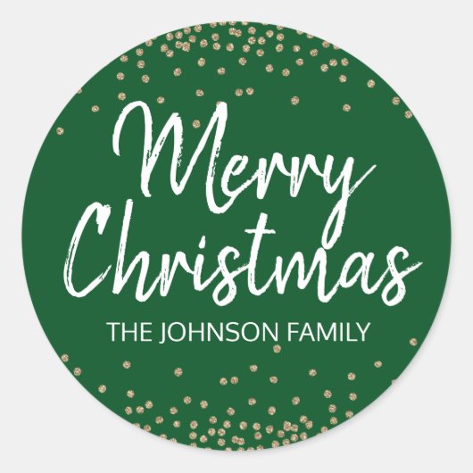 Sticker Rond Parties scintillant d'or VERT profond Confetti Joy (Devant)