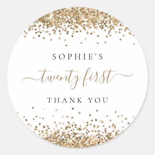 Sticker Rond Parties scintillant d'or Vingt-et-unième anniversa (Devant)