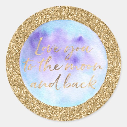 Sticker Rond Parties scintillant d'or vous aime à la lune aquar (Devant)
