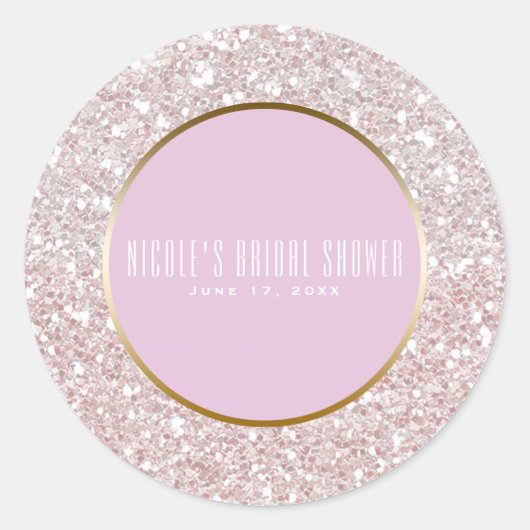 Sticker Rond Parties scintillant dorée rose blanche Glam Weddin (Devant)
