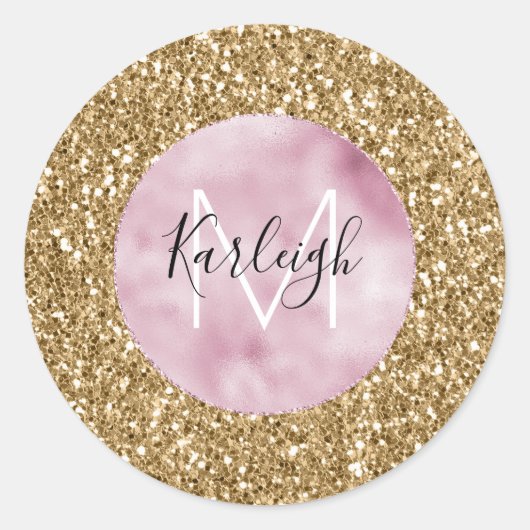 Sticker Rond Parties scintillant dorée rose brillant Monogramme (Devant)