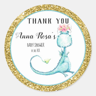 Sticker Rond *~* Parties scintillant Dragon Bleu Bébé Fille Dou