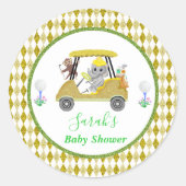 Sticker Rond Parties scintillant Elephant & Monkey Golf Baby sh (Devant)
