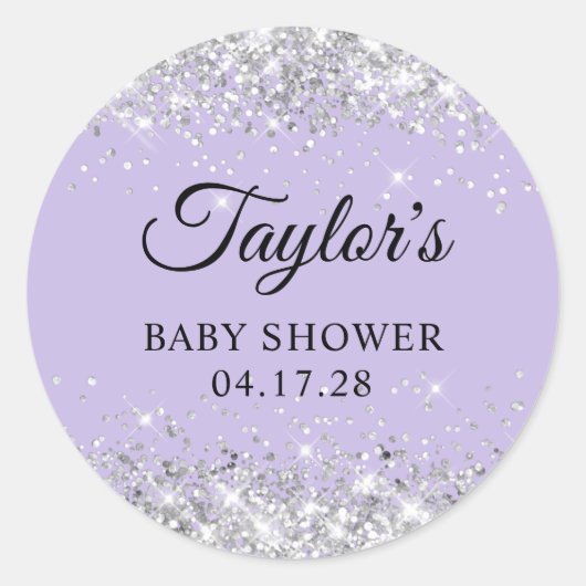 Sticker Rond Parties scintillant en argent Baby shower pastel v (Devant)