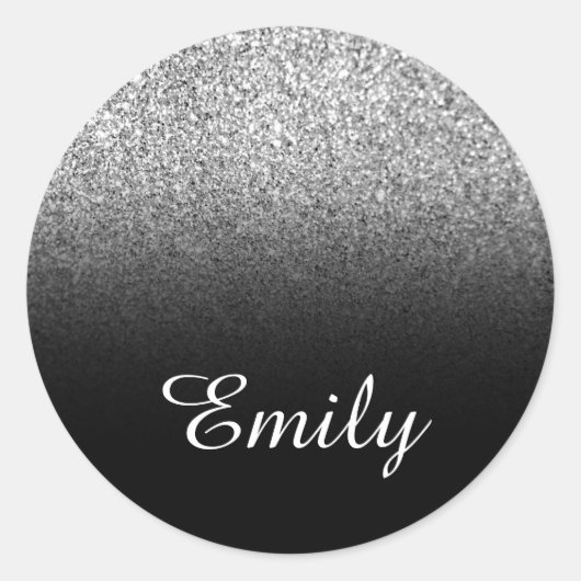 Sticker Rond Parties scintillant en argent Faux et dégradé noir (Devant)