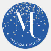 Sticker Rond Parties scintillant en argent glam élégant Nom ble (Devant)