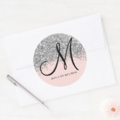 Sticker Rond Parties scintillant en argent rose brillant (Enveloppe)