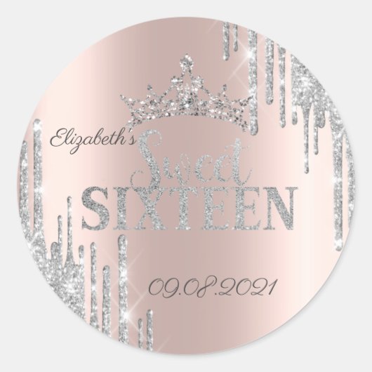 Sticker Rond Parties scintillant en argent Tiara Rose Gold Swee (Devant)