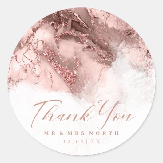Sticker Rond Parties scintillant en marbre Mariage Rose Gold ID (Devant)