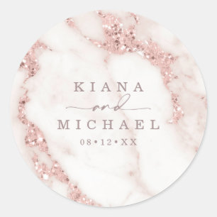Sticker Rond Parties scintillant en marbre moderne Mariage Rose