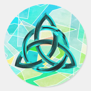 Sticker Rond Parties scintillant en métal bleu géométrique Celt