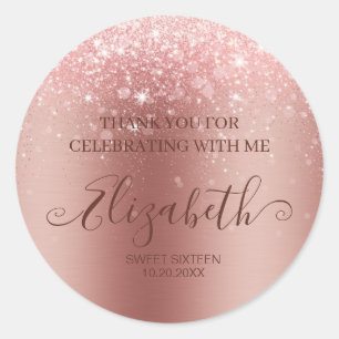 Sticker Rond Parties scintillant en métal brossé moderne Rose o