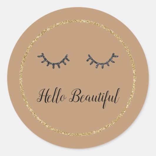 Sticker Rond Parties scintillant en or de cacao Fille cils noir (Devant)