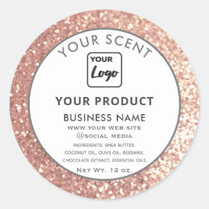 Sticker Rond parties scintillant en or rose logo personnalisé