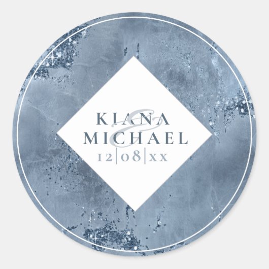 Sticker Rond Parties scintillant en pierre Mariage Dusty Blue I (Devant)