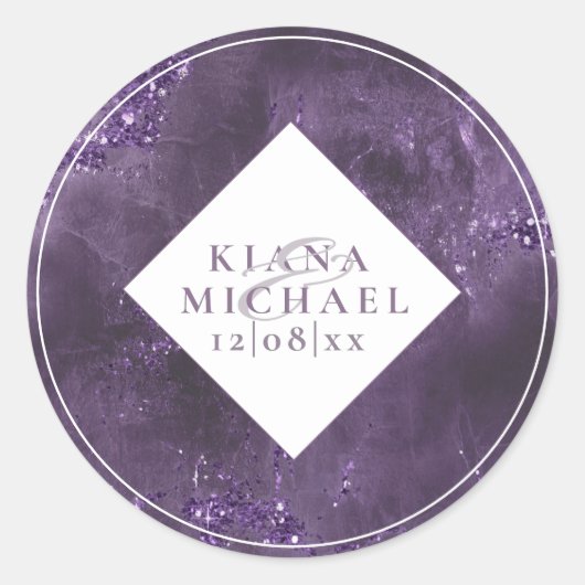 Sticker Rond Parties scintillant en pierre Mariage Violet ID647 (Devant)