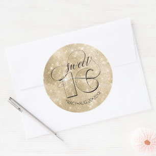 Sticker Rond Parties scintillant et brillant 16 Gold ID675