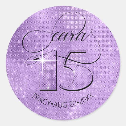 Sticker Rond Parties scintillant et brille Quinceanera Violet I (Devant)