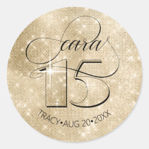 Sticker Rond Parties scintillant et Shine Quinceanera Gold ID70