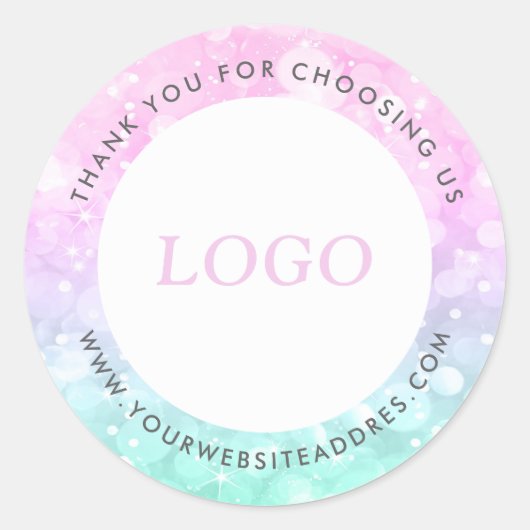 Sticker Rond Parties scintillant Faux Bokeh rose et vert menthe (Devant)