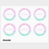 Sticker Rond Parties scintillant Faux Bokeh rose et vert menthe (Feuille)