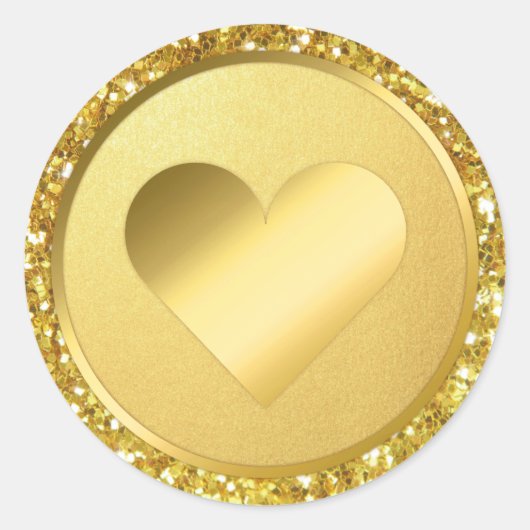 Sticker Rond Parties scintillant Faux Gold Coeur Mariage Envelo (Devant)