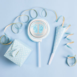 Sticker Rond Parties scintillant Garçon bleu gris Pieds Baby sh