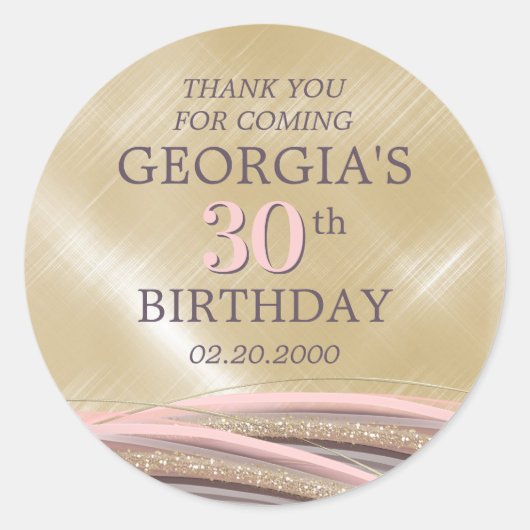 Sticker Rond Parties scintillant Glam Rose Gold Anniversaire (Devant)