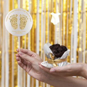 Sticker Rond Parties scintillant Gold Grey Pieds Baby shower Fa